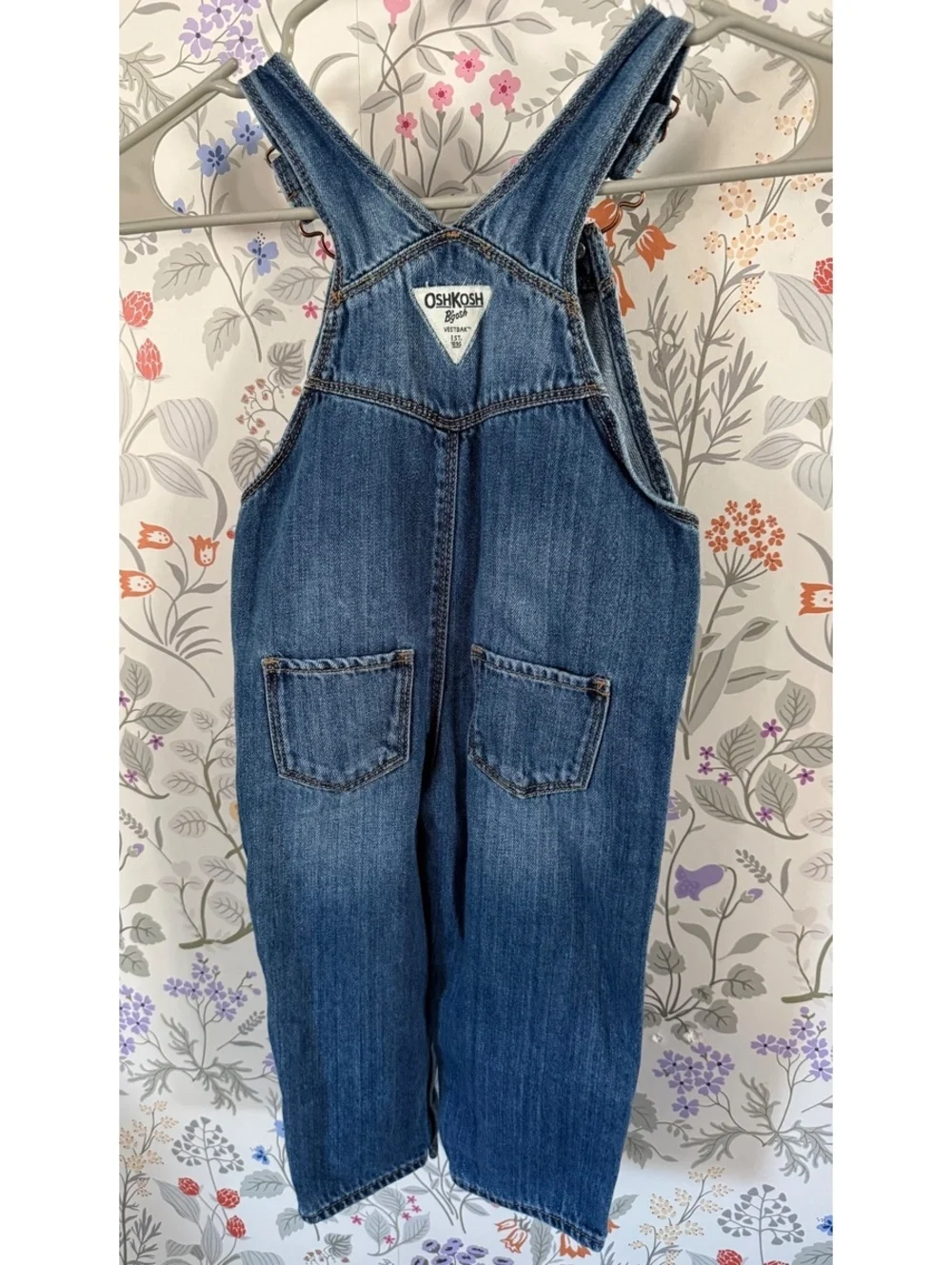 OshKosh B’gosh Girls Denim Overalls 24M Heart Pocket Blue Jean Vintage Style